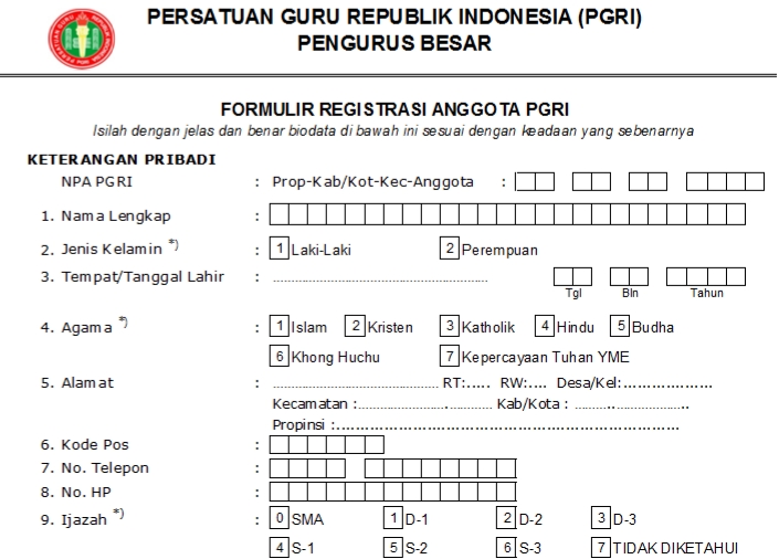 Pendaftaran PGRI Tambruw - Persatuan Guru Republik Indonesia Cabang Kabupaten Tambruw